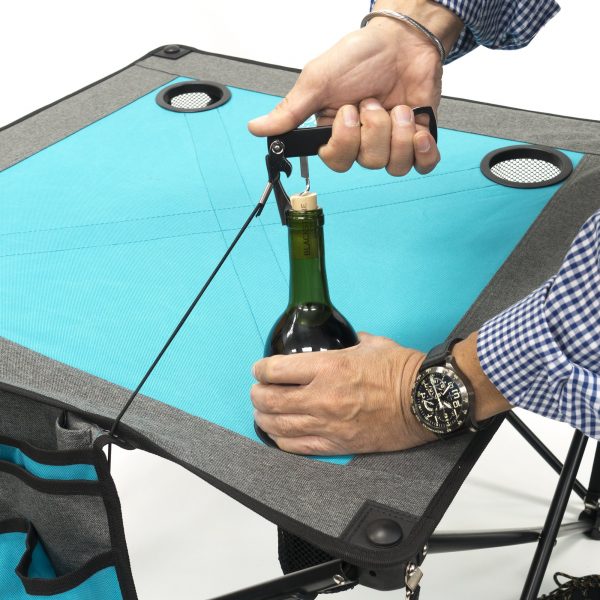 FOLDING WINE TABLE - TEAL/GRAY