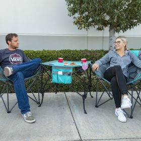 TWO-HEIGHT FOLDING WINE TABLE - TEAL/GRAY