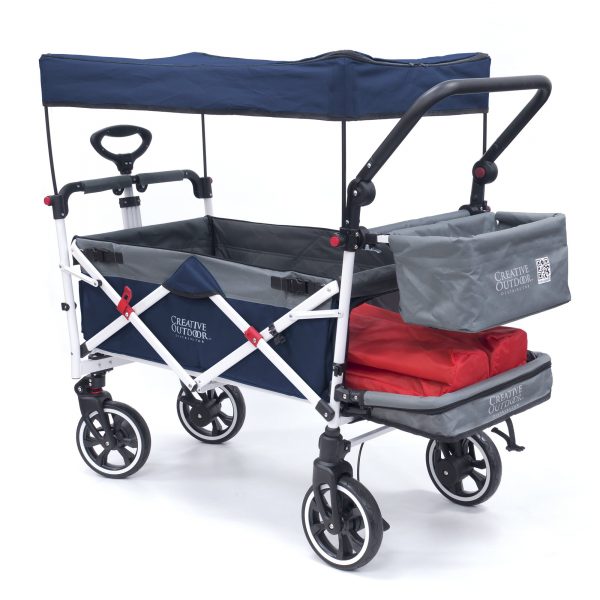 PUSH PULL TITANIUM SERIES PLUS FOLDING WAGON STROLLER WITH CANOPY | NAVY BLUE